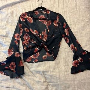 Silky Tie Front Top